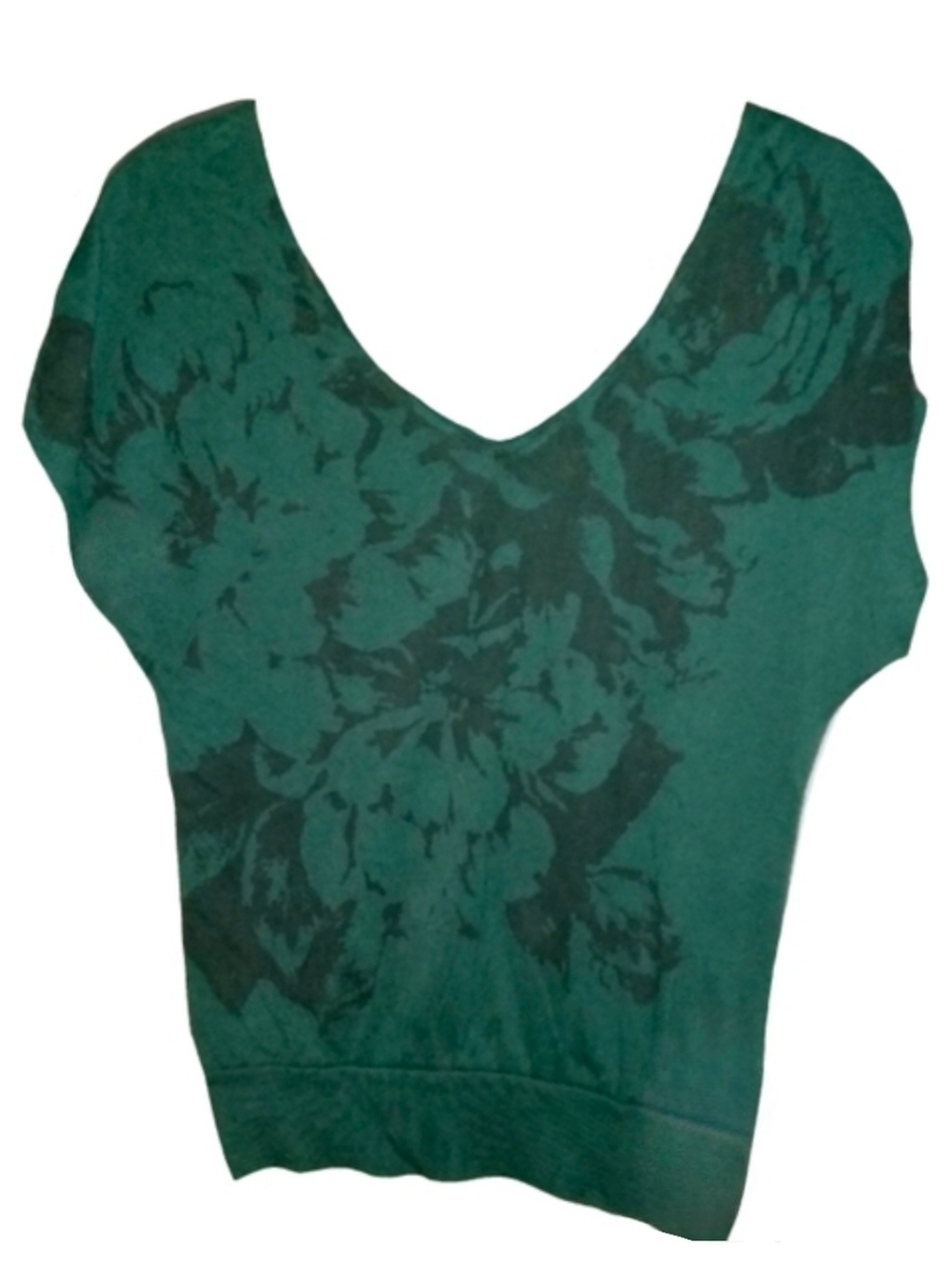 Oversized Dark Pine Green Black Abstract Floral Top Knit Tee Loose Fit Express